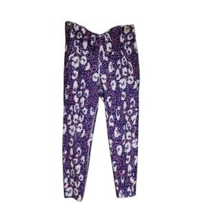Betsey Johnson Leopard Print Workout Pants Blue White Red Women's Size M